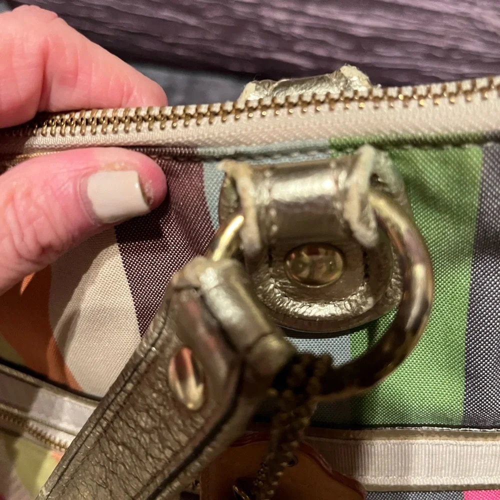 Coach Poppy Legacy Multicolor Striped Glam Bag with Sequins and Gold handles - Picture 6 of 11